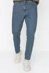 Trendyol námořnicky zelené starožitné volné boyfriend džíny denim kalhoty
