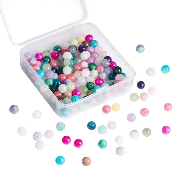 150Pcs 15 Style Dyed Natural White Jade Round Beads