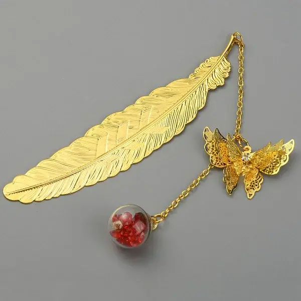 Golden Tone Brass Feather Bookmarks
