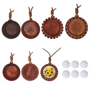 DIY Flat Round Wood Pendant Neckalces Making Kits