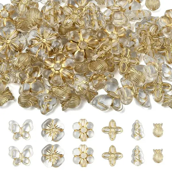 60G 6 Styles Metal Enlaced Transparent Acrylic Beads
