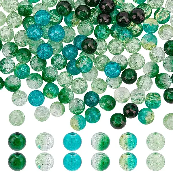 240Pcs 6 Colors Spray Printed Crackle Glass Beads