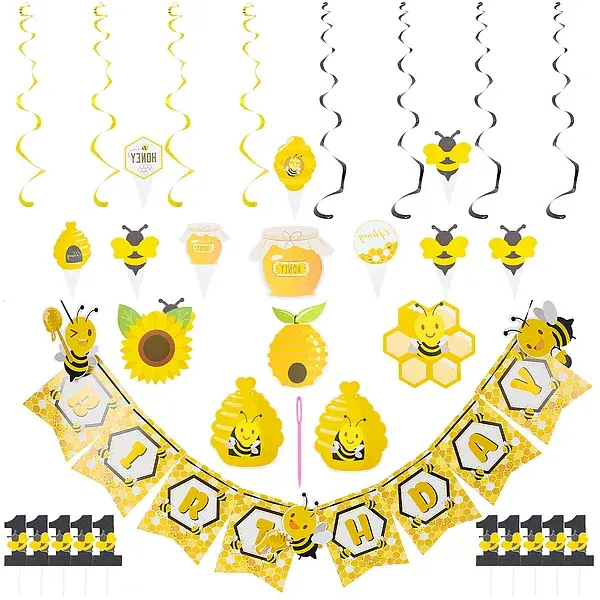 4Sets 4 Style Bees Theme Paper Cake Topper