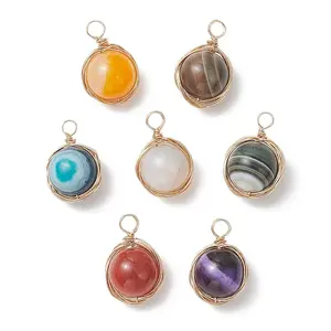Copper Wire Wrapped Natural Banded Agate(Dyed & Heated) Pendants