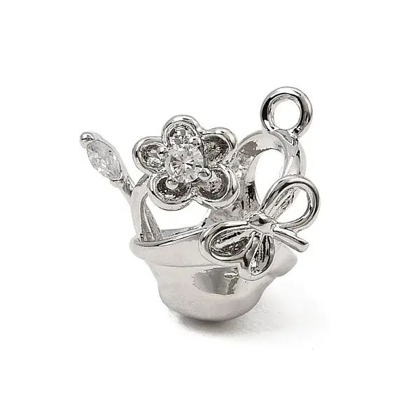 Brass Micro Pave Clear Cubic Zirconia Charms