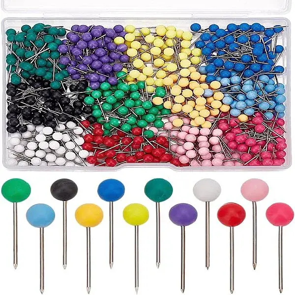 600Pcs 12 Colors Round Stainless Steel Drawing Pins