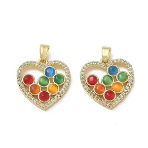 Brass Micro Pave Clear Cubic Zirconia & Cat Eye Pendants