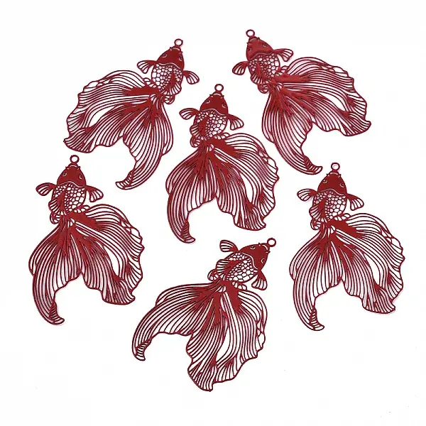 6Pcs Spray Painted Brass Filigree Pendants