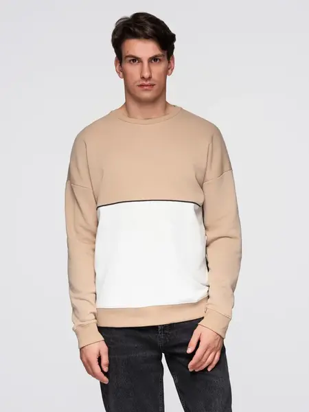 Ombre Men's OVERSIZE sweatshirt with contrasting color combination - beige
