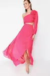 Trendyol Fuchsia A-Line Lined Window/Cut Out Detailed Chiffon Gradient Chic Evening Dress