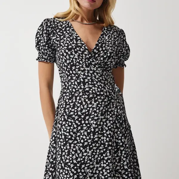 Happiness İstanbul Women's Black Patterned Viscose Woven Dress