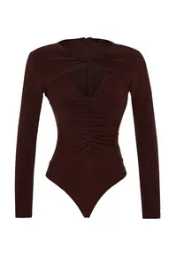 Trendyol Košeľové body  tmavohnedá