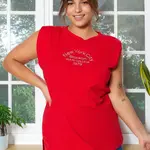 Trendyol Curve červené potištěné pletené tričko