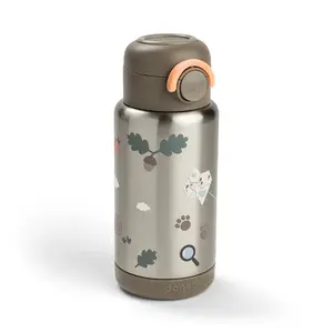 Done by Deer termo láhev s brčkem Tiny trails, písková, 340 ml