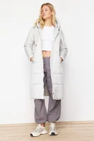 Trendyol Stone Hooded Water Repellent Long Down Coat