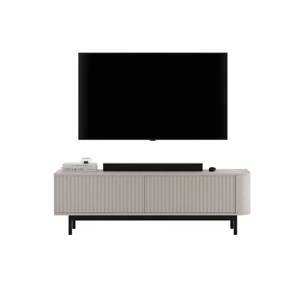 Meble Lindner TV stolek Aurora kašmírový matný 140 cm s černým kovovým rámem