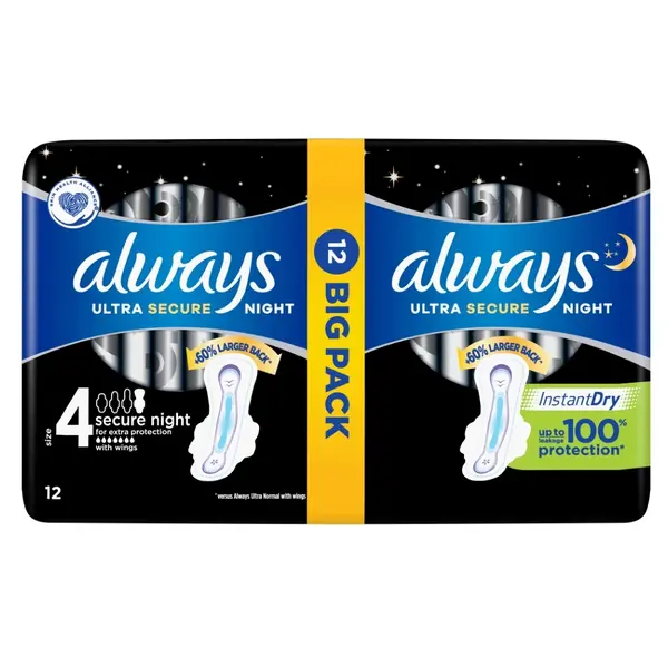 ALWAYS Ultra Secure Night vel.4 Hygienické vložky s křidélky 12 ks