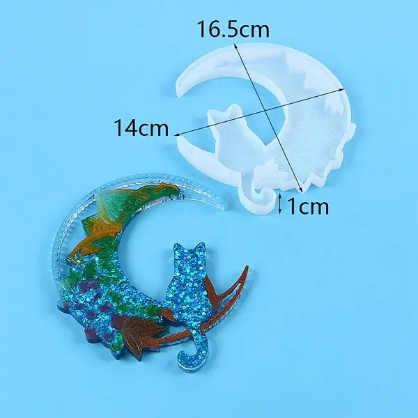 DIY Food Grade Silhouette Silicone Moon with Cat Pendant Molds