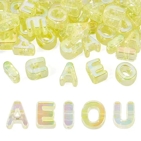 50Pcs 5 Styles UV Plating Rainbow Iridescent Acrylic Beads