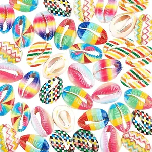 40Pcs 8 colors Printed Natural Cowrie Shell Beads