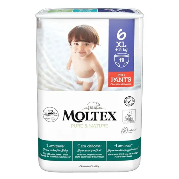 MOLTEX Pure & Nature XL Natahovací plenkové kalhotky +14 kg 18 kusů