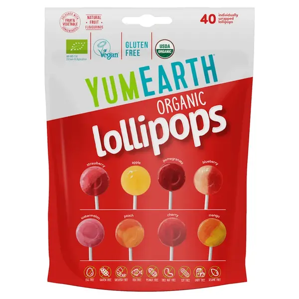 YUMEARTH Ovocná lízátka mix 8 příchutí BIO 40 kusů