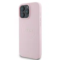 Zadní kryt Guess PU Grained Classic Logo MagSafe pro Apple iPhone 16 Pro, růžová