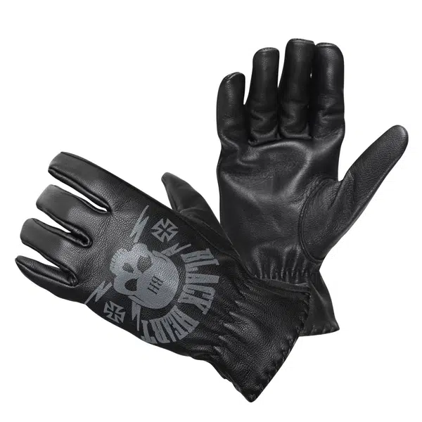 Kožené moto rukavice W-TEC Black Heart Skull Gloves černá S