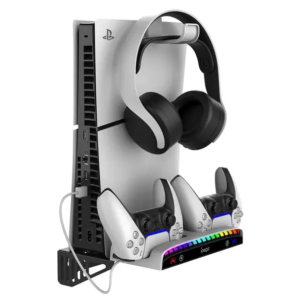 Stojan na stěnu iPega P5S011 pro PS5/PS5 Slim/PS5 Pro s Dual Charger Dock pro PS5 ovladač