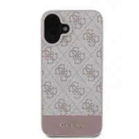 Zadní kryt Guess PU 4G Stripe pro Apple iPhone 16, růžová