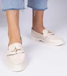 Gemre Beige Women's Loafers with Gold Decoration Senna