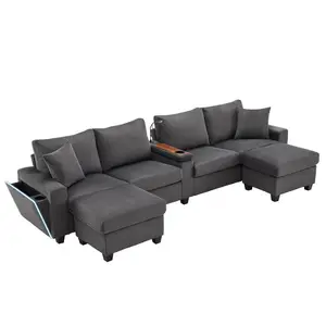 FLIEKS SEDACÍ SOUPRAVA ve tvaru U, LED, šedá, 334 cm