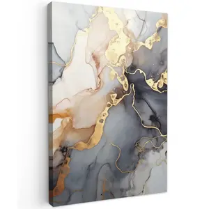 MuchoWow OBRAZ NA PLÁTNĚ Mramor - černá - zlatá - bílá 60x90 cm