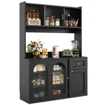 Redom BUFFET 120/35/167 cm s LED osvětlením, nastavitelnými policemi a prosklenými dvířky, Černá
