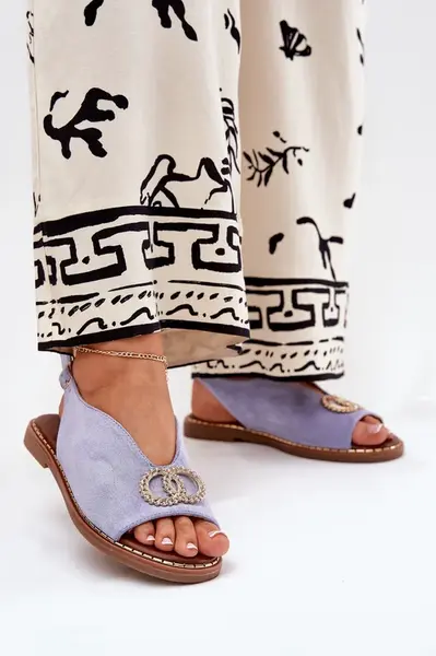 Boto Dámské Sandály S Dekorací Na Ploché Modré Obuvi Eko Velur Béžové Ralisses