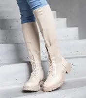Gemre Beige slip-on boots with a stretchy fabric upper Luana