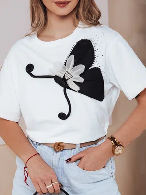 T-shirt damski ze zdobieniem PEARLTHY biała Dstreet