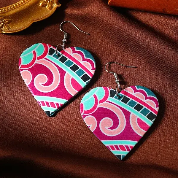 Printed Acrylic Dangle Earrings for Women