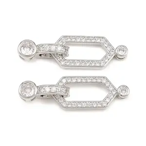 Brass Micro Pave Clear Cubic Zirconia Fold Over Clasps