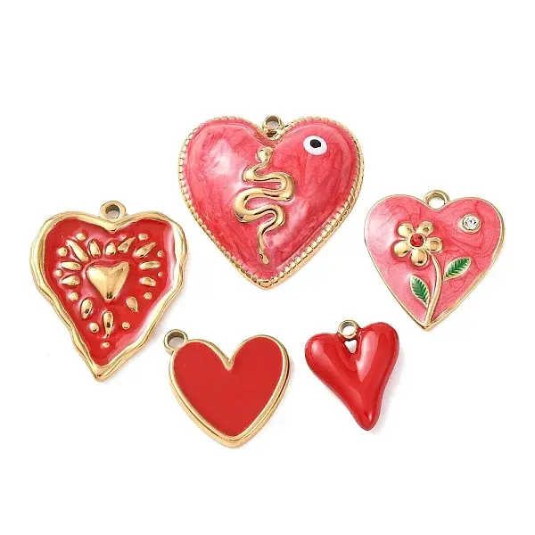 5Pcs 304 Stainless Steel Enamel Pendants