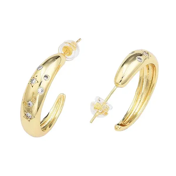 Cubic Zirconia Moon and Star Half Hoop Earrings