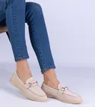 Gemre Beige eco-suede perforated loafers with gold embellishment Marusso