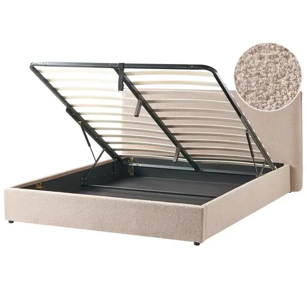 Beliani POSTEL s úložným prostorem 180/200 cm Bouclé Taupe Lavaur