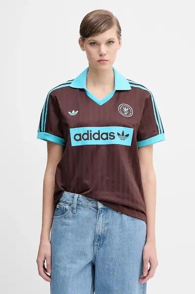 Tričko adidas Originals Football Tee dámské, hnědá barva, JY3542