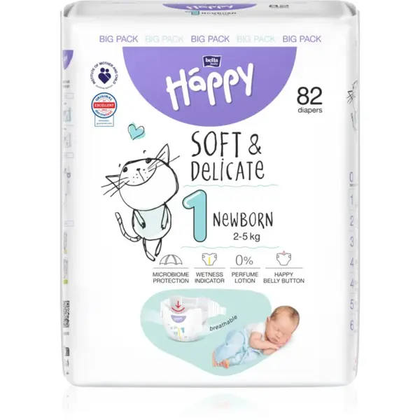 BELLA Baby Happy Soft&Delicate jednorázové pleny Newborn 2-5 kg 82 ks