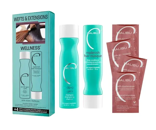 Sada vlasové péče o prodloužené vlasy Malibu C Wefts  a  Extensions Wellness + dárek zdarma