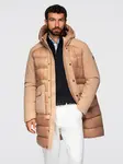 Ombre Men's long quilted jacket with large pockets - beige