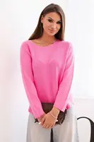 Kesi Włoski Svetr dámský z viskózy s dlouhým rukávem a kulatým výstřihem růžový