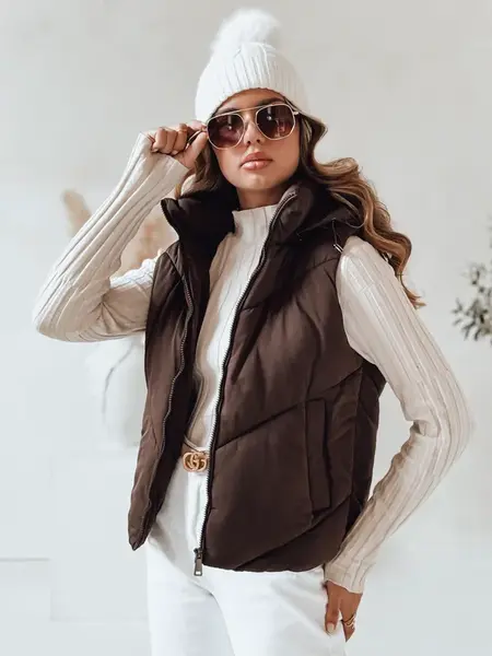 Kamizelka damska pikowana LIKEHUGS brązowa Dstreet