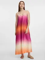 Oranžovo-ružové dámske saténové maxišaty ORSAY